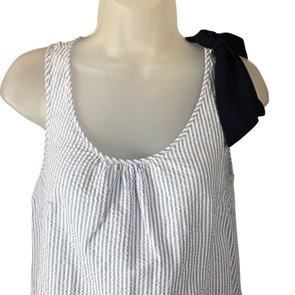 Women's Modcloth Blue/White Pin Stripe Seer Sucker Tank Top With Bow. Size Small - Picture 3 of 16